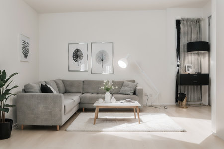 Stylish living room interior of modern apartment for printing or web element. Vector . Home decor.の素材