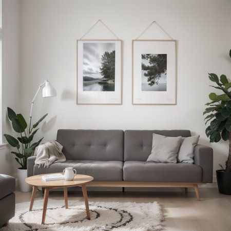 mock up poster frame in modern interior background, living room, Scandinavian style, ,の素材