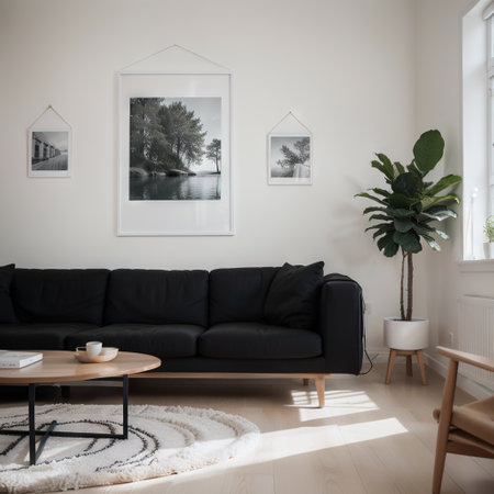 mock up poster frame in modern interior background, living room, Scandinavian style, ,の素材