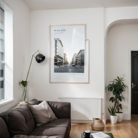 Mockup poster frame on the wall of living room. Luxurious apartment background with contemporary design. Modern interior design. ,の素材
