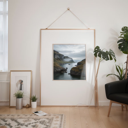 mock up poster frame in modern interior background, Scandinavian style, ,の素材