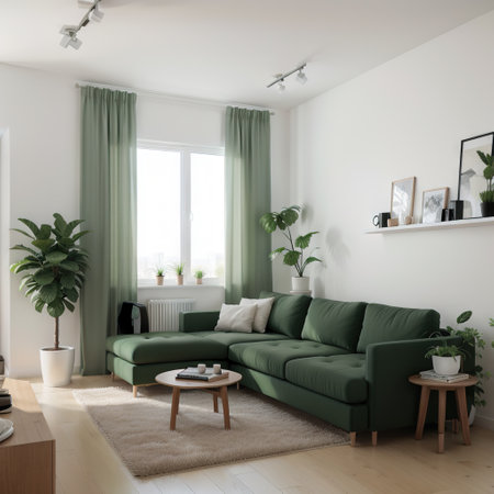 Contemporary living room mockup, green sofa on white wall background, ,の素材