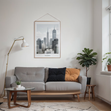 Mockup poster frame in modern interior background,の素材