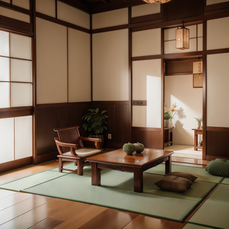 interior design living room with table,wood floor,was designed specifically in Japanese style,  ingの素材