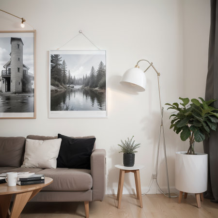 mock up poster frame in modern interior background, living room, Scandinavian style, ,の素材