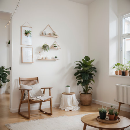 mockup blank photo frame in living room, interior buit-in and decorated with plant in pot ingの素材