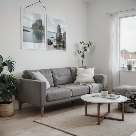 Cozy grey living room interior with coastal furniture,の素材