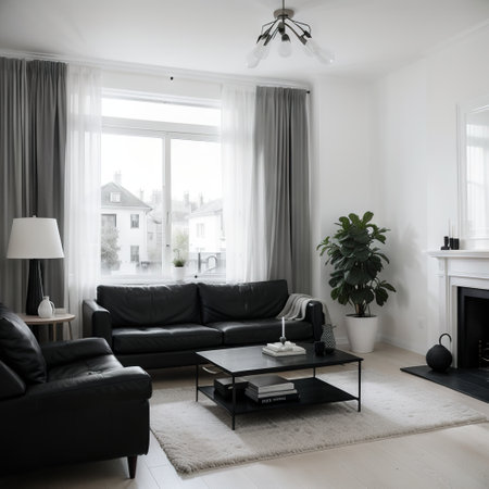 Sketch living room, black and white interior designの素材