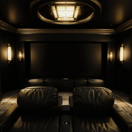 Sofa in home theater room, Art Deco interior,の素材