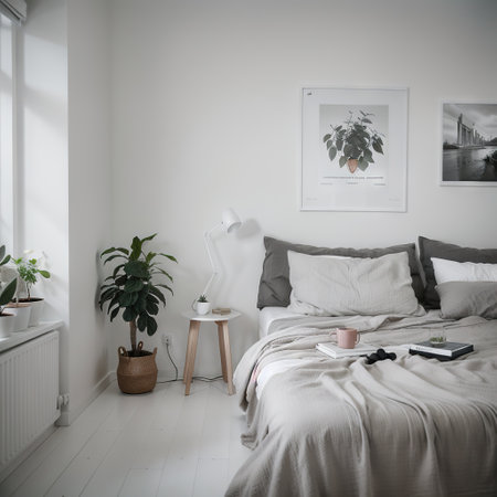 Mock up white wall bedroom interior. Scandinavian style interior. ingの素材