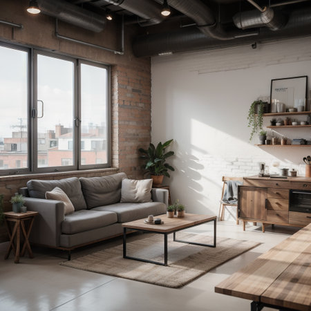 Living room interior in loft, industrial style,の素材