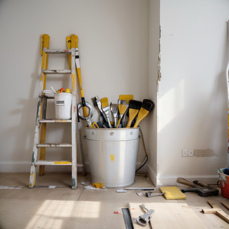 Set of tools for painting wall at homeの素材