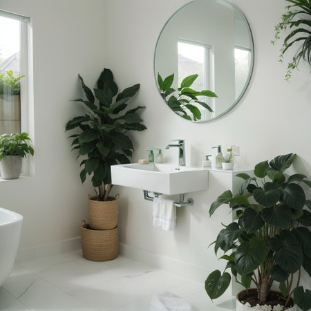 Green plants in elegant modern bathroom. Interior designの素材