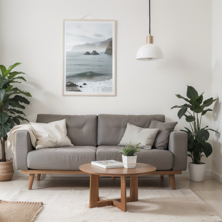 Friendly interior style. living room. Frame mockup. Poster mockup.の素材