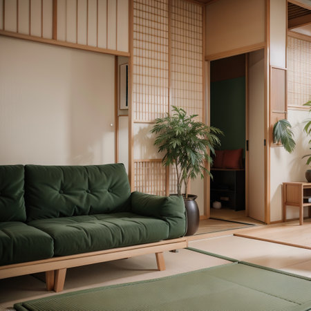 Wabisabi style living interior Concept Green japanese room.ingの素材