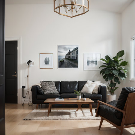 mock up poster frame in modern interior background, living room, Scandinavian style, ,の素材