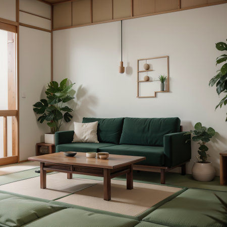 Wabisabi style living interior Concept Green japanese room.ingの素材