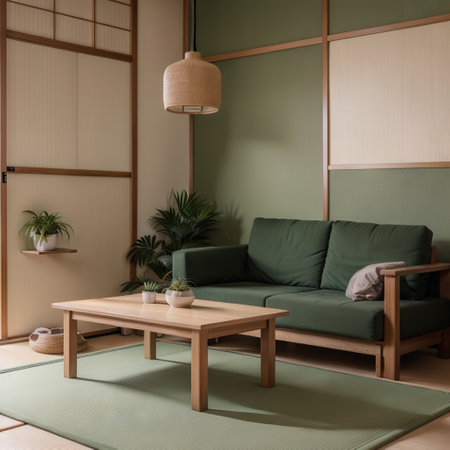 Wabisabi style living interior Concept Green japanese room.ingの素材