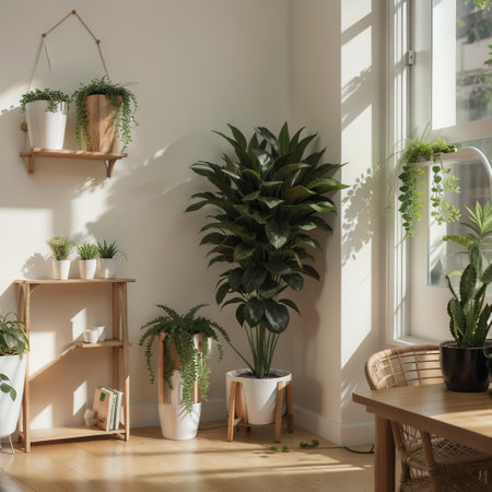 Green wall mockup with green plant and shelf.ingの素材