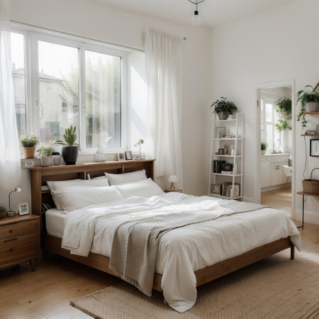 Interior of stylish bedroom with book shelfの素材