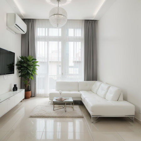 big and bright interior of modern living roomの素材