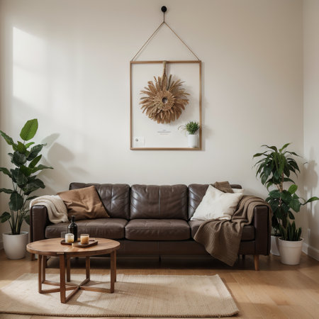Frame mockup in home interior with decoration, living room in brown warm color,の素材
