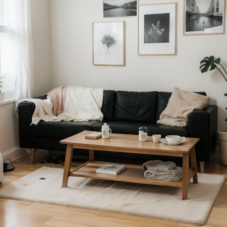 Clean and dirty stained home living room, mess  illustration. Cartoon messy apartment needs cleaning, dirt on sofa couch, broken tの素材