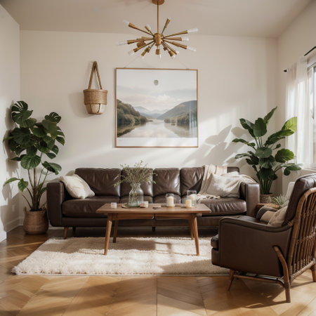 Frame mockup in home interior with decoration, living room in brown warm color,の素材