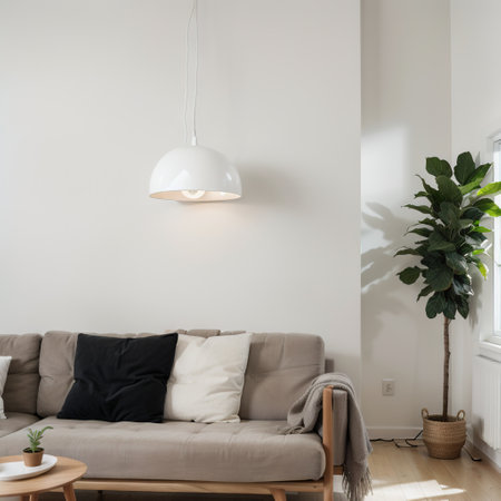 Scandinavian living room interior with a sofa on empty cream wooden wall background. ingの素材