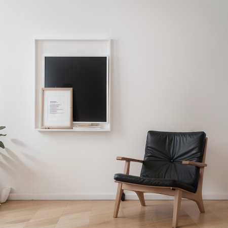 Blank picture frame mockup on a wall. Square orientation. Artwork template in interior designの素材