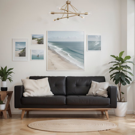 mock up posters frame in modern home interior background, living room, coastal style, ,の素材