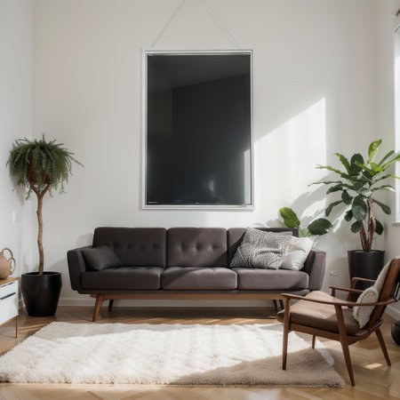 Modern interior design for home, office, interior details, upholstered furniture on a white wall background.の素材