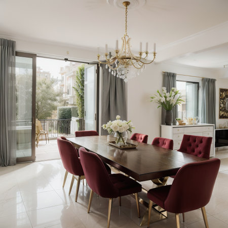 Bright dining room with decorative table and chairsの素材