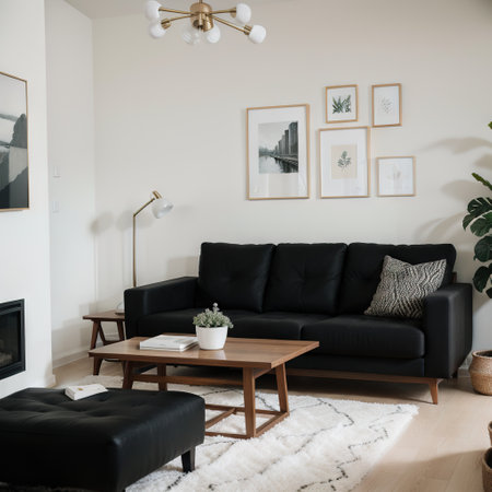 Modern interior design for home, office, interior details, upholstered furniture on a white wall background.の素材