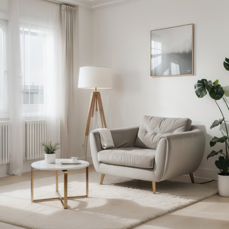 Interior mock up with velvet armchair in living room with white wall. ing.の素材