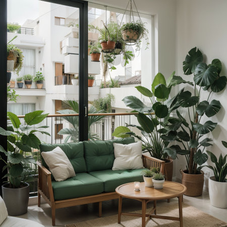Indoor terrace interior with modern furniture and houseplantsの素材