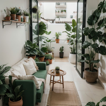 Indoor terrace interior with modern furniture and houseplantsの素材