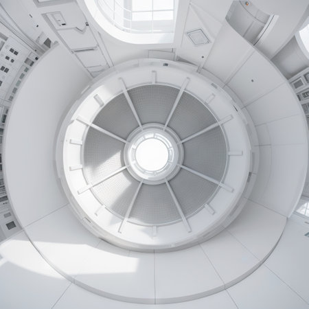 Abstract Architecture Background.  White Circular Building. Modern Geometric Wallpaper. Futuristic Technology Designの素材
