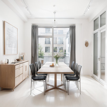 Linear sketch of an interior. Sketch Line dining room .  illustration.outline sketch drawing perspective of a interior spaceの素材