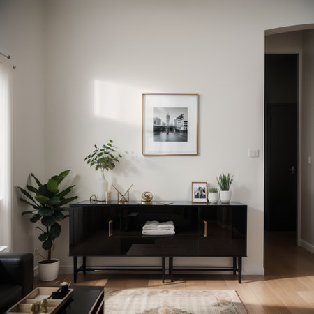 Mockup poster frame on the wall of living room. Luxurious apartment background with contemporary design. Modern interior design. ,の素材