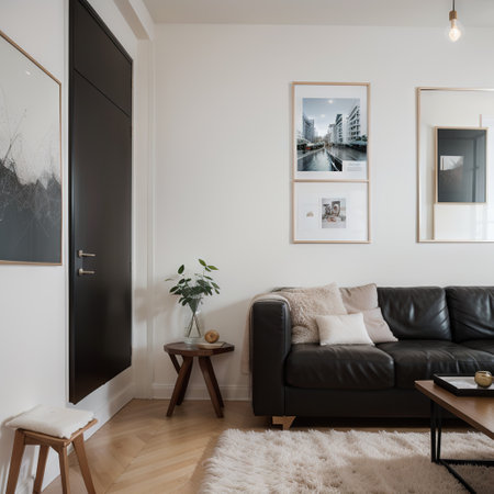 Mockup poster frame on the wall of living room. Luxurious apartment background with contemporary design. Modern interior design. ,の素材