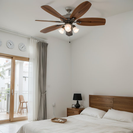 Stylish room interior with modern ceiling fanの素材