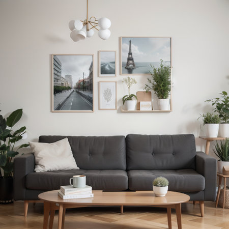 mock up poster frame in modern interior background, living room, Scandinavian style, ,の素材