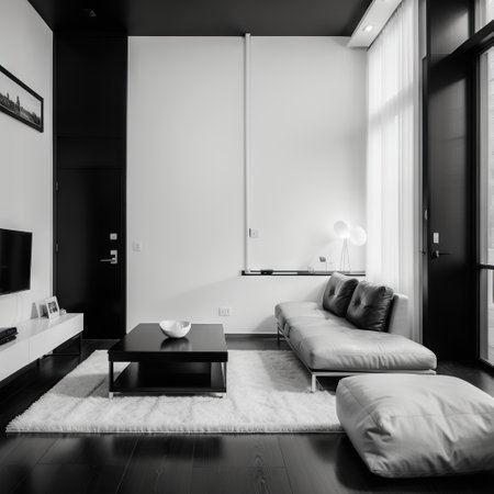 Modern minimalism style drawing-room interior in black and white tonesの素材