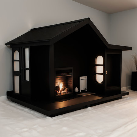 Silhouette House inside fireplace, bedroom, workplace, eat room, bathroom. illustration flatの素材