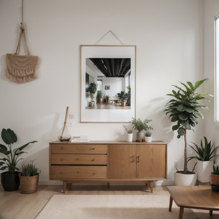 Mockup poster frame in minimalist modern interior,の素材