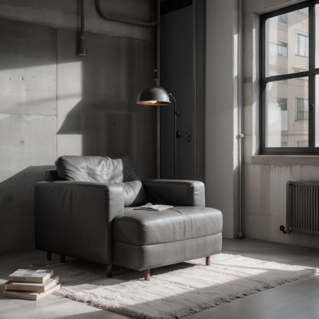 Style loft interior with gray armchair on dark cement wall.ingの素材