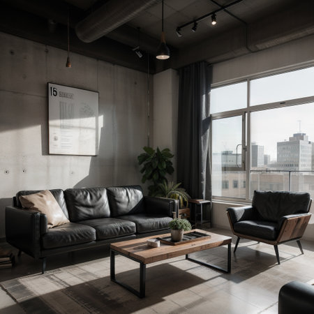 Modern industrial interior with leather furniture, luxury office,の素材