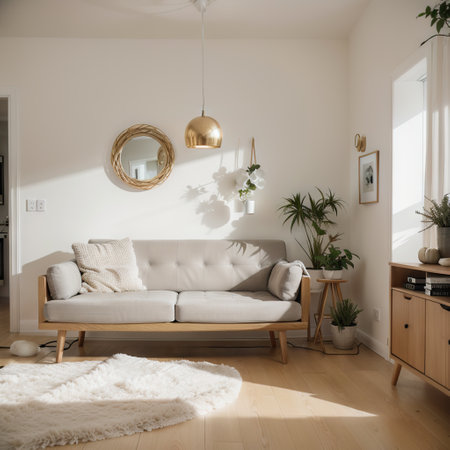 Interior Scene and Mockup, Nordic style beige painted window decoration wall Modern sofa of fall Classic gold stainless steel decの素材