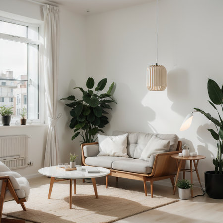 modern room with plants,lamp and armchair interior design.の素材